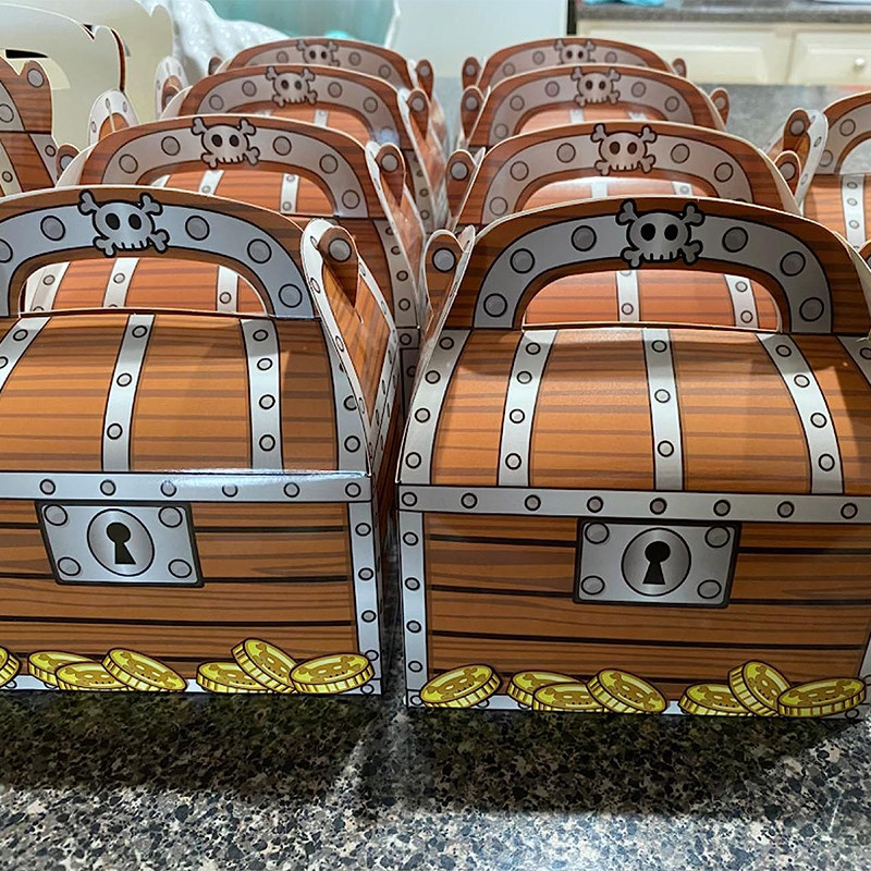 

6/12pcs Pirate Candy Boxes Treasure Treat Chest Paper Gift Box Kid Trick or Treat Halloween Party Supplies Pirate Birthday Decor