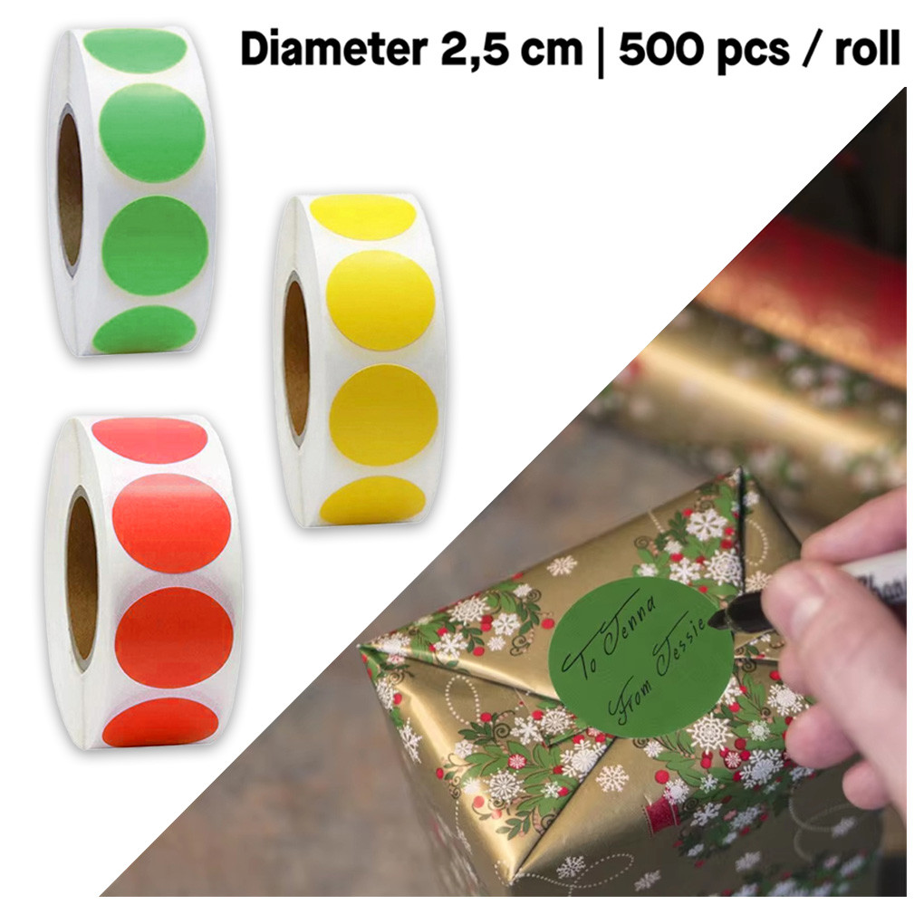 

500pcs/roll Label Sticker Bulat 25mm Dot Marker Thermal Print/Stiker Bundar Warna Serbaguna Direct Thermal