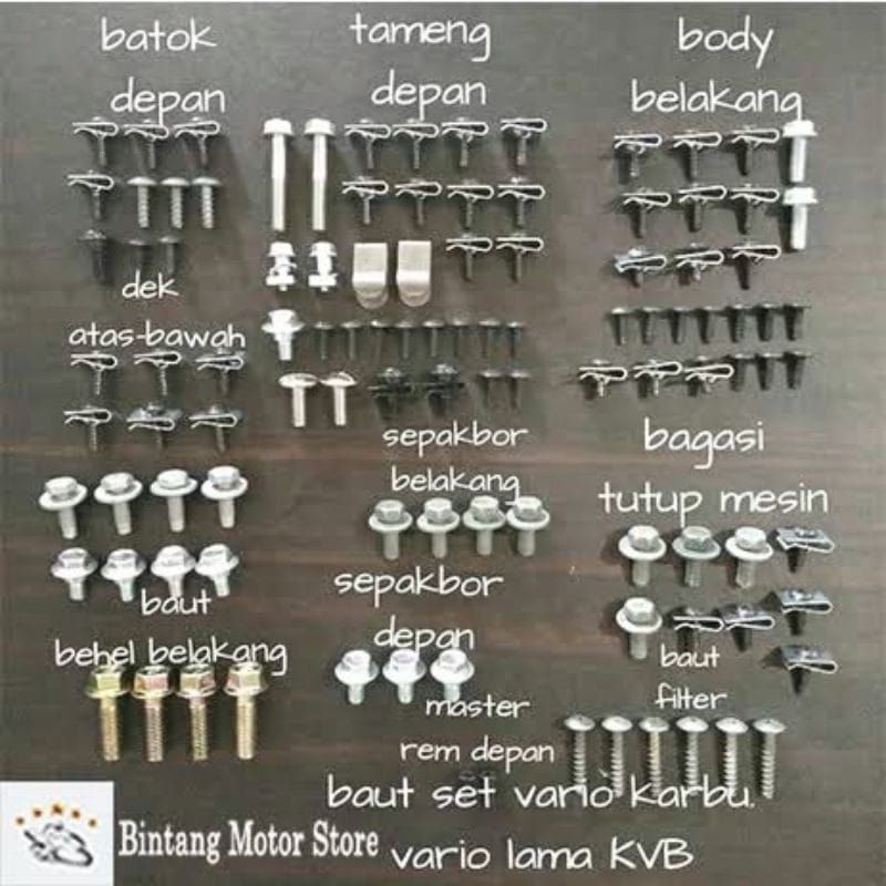 baut full body Honda Vario karbu terlengkap / baut Honda Vario karbu terlengkap / baut body Vario ka