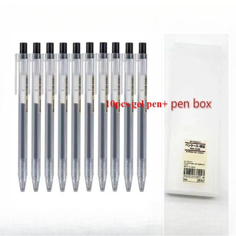 

5/10pcsLot Press Gel Pen add Box Set Similar MUJIs Style 0.5mm Ink Gel Pen Office Ink Transparent Pen Case Bag