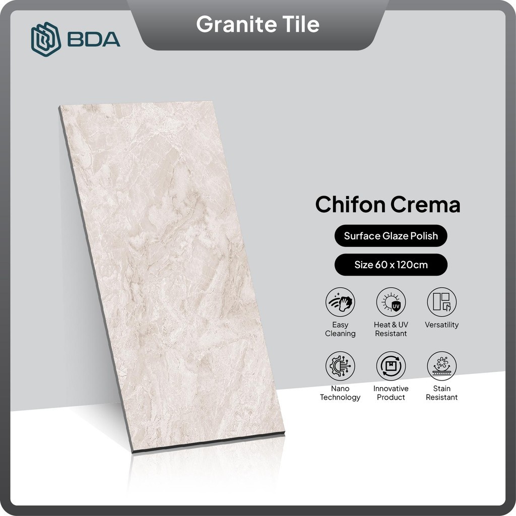 BDA Granite Tile Granit 60x120 Granit 120X60 Keramik Lantai Keramik Dinding Dasar Cream Krem Chifon 