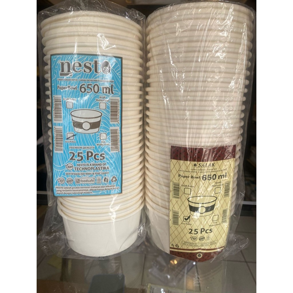 

Paper Bowl 650Ml Putih polos isi 25pcs