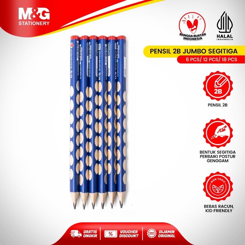 

M&G Pensil 2B / Pensil Jumbo Segitiga Tidak Mudah Patah Ekonomis / Pensil Ujian 6 pcs 12 pcs 18 pcs