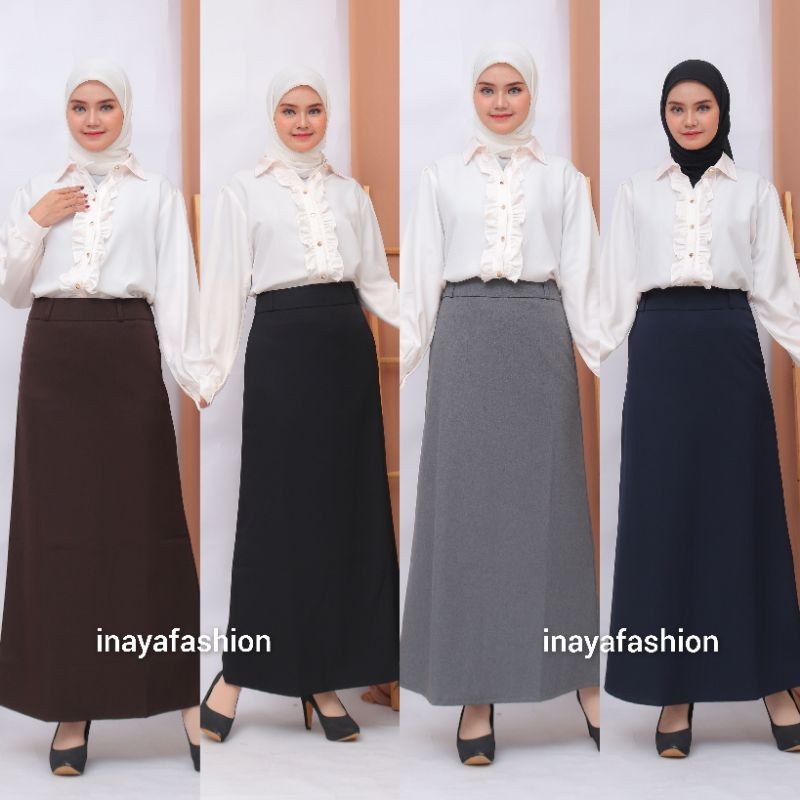 Rok Kerja Panjang Hitam Rok A Line Bahan Formal Kantor / Rok Panjang Wanita Hitam Polos