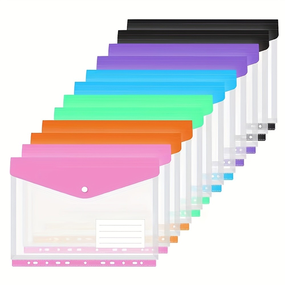 

6pcs A4 Binder Pocket Plastic Envelopes, Expand Binder Folders, 6 Color Stereoscopic Transparent File Bags with Record Labels