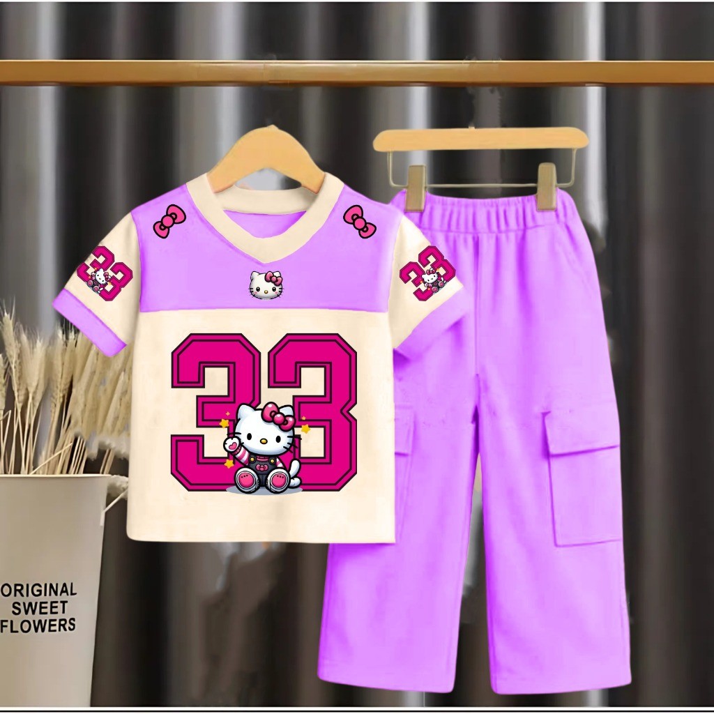 SETELAN ANAK PEREMPUAN VIRAL/ BAJU ANAK PEREMPUAN CELANA KARGO 2-12 TAHUN