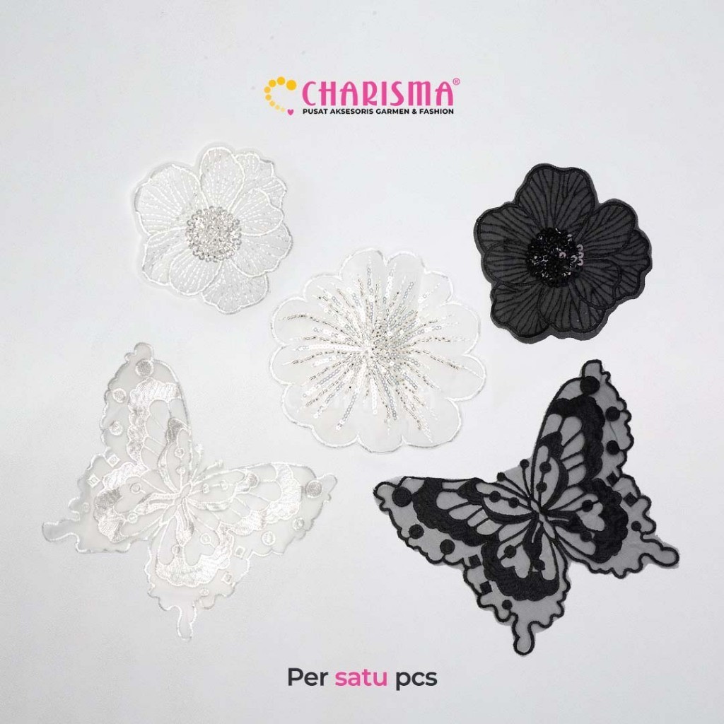 Charisma Aplikasi Bordir Organza Kupu Kupu - Aplikasi Bordir Bunga /  Harga Per Pcs