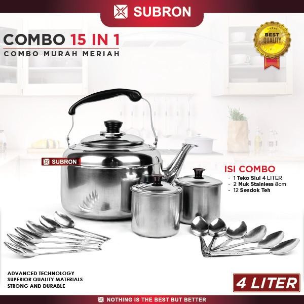SUBRON PAKET COMBO Hemat Teko Peluit Bunyi Muk 8CM Tutup Sendok Minuman Kopi Teh Stainless - 4 Liter