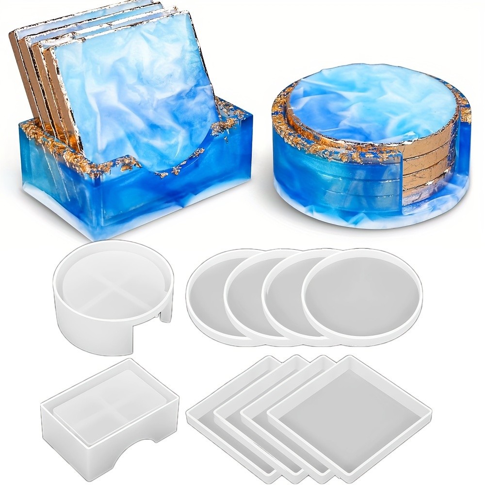 

5Pcs Coaster Silicone Mold Set Round Square Storage Box Epoxy Resin Mold Kit for DIY Cup Mat Jewelry Making Handmade Crafts Tool