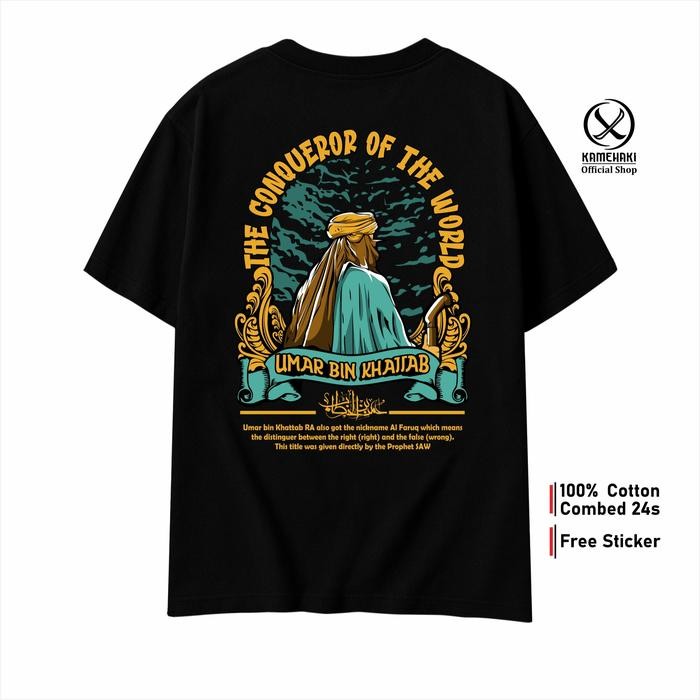 （TOP) KAMEHAKI Kaos Muslim UMAR BIN KHATAB The CONQUEROR Kaos Dakwah Kaos Tokoh Islam Baju Distro Pr