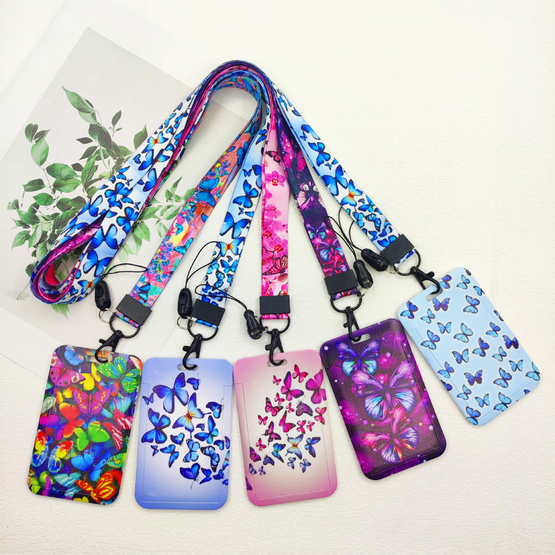 

Butterfly ID Card Holders Lanyards Girls Door Card Case Hanging Rope Women Badge Holder Neck Strap Business Card Gift