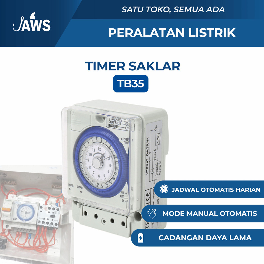 Timer Listrik Otomatis TB35 Saklar Pengatur Waktu Lampu Pompa Air 24 Jam