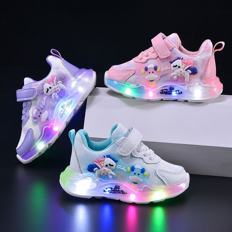 Sepatu Led Anak Perempuan Karakter Lucu Sepatu Sneakers Lampu Anak Perempuan Ukuran 21-30