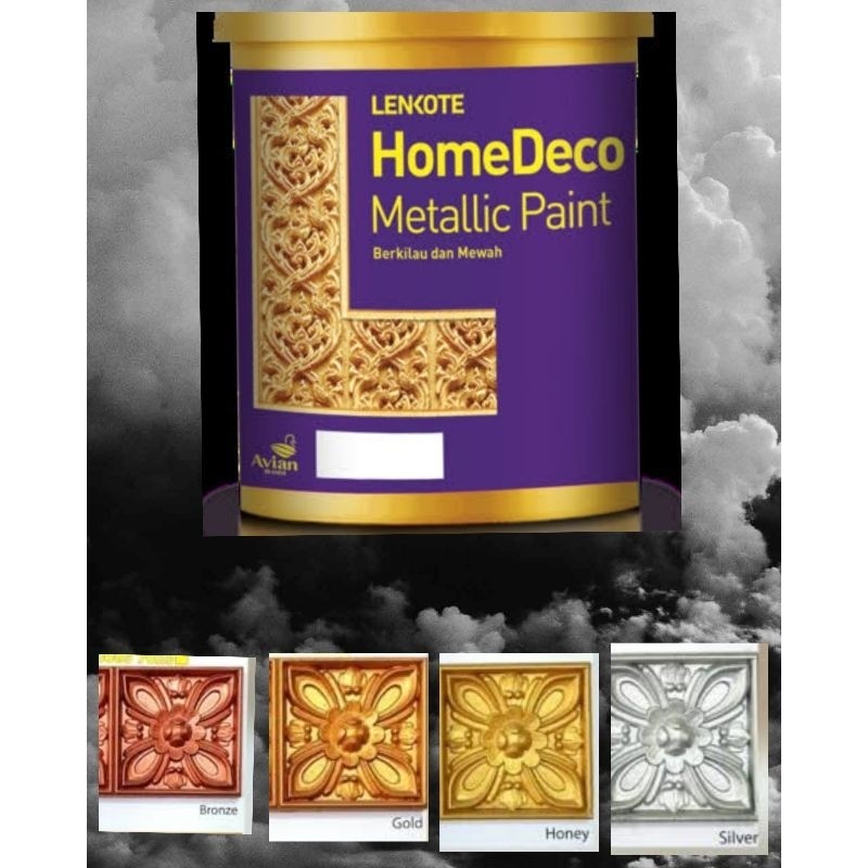 Lenkote HomeDeco metallic paint 0.75l,cat emas silver dekorasi gypsum ,cat tembok metalik emas silve