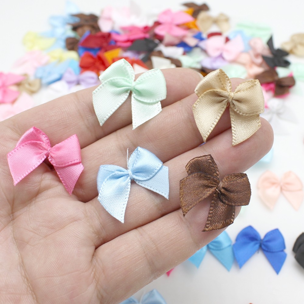

50 or 100pcs 2.5*2.5cm Colourful Ribbon Bows Small Size Polyester Satin Ribbon Bow Flower DIY Craft Decoration