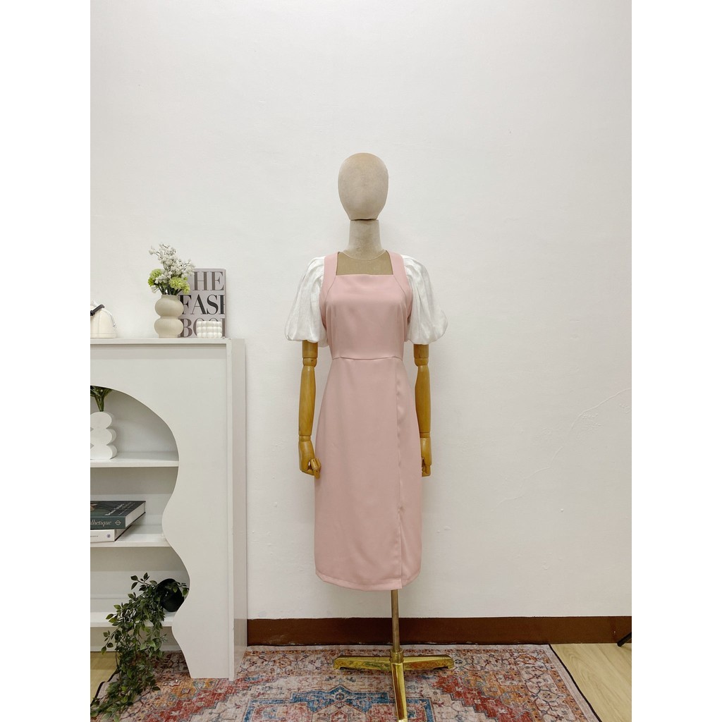 Laudofficial Nana dress /Midi dress pink wanita lengan puffy terbaru