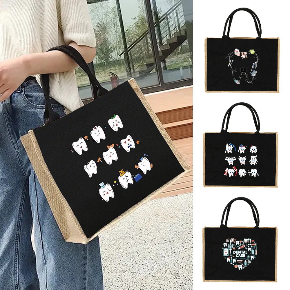 Tote bag Jute Bag Handbag Linen Shoulder Bags Sacks JuteWomen Shopping Bags Laminated Bags Cute Anim
