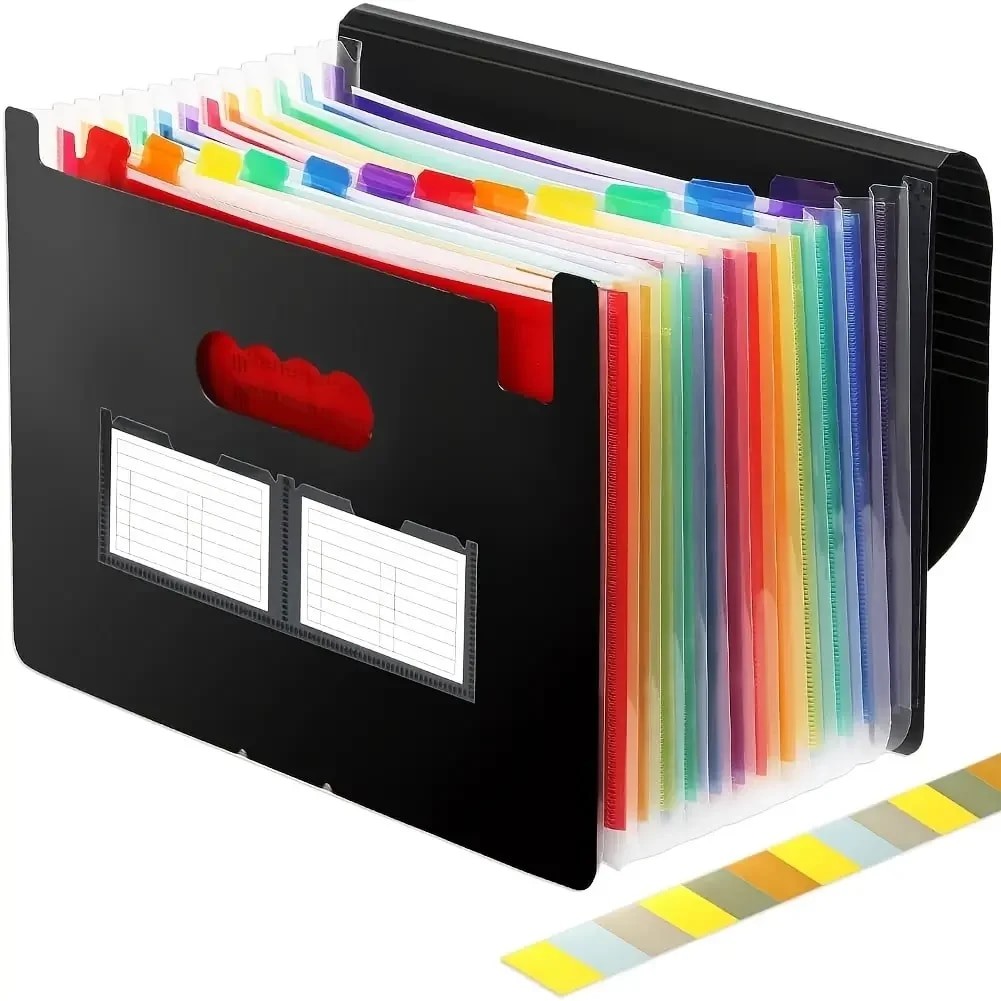 

Expanding File Folder 12 Pockets A4 Size Filing Folder Organizer Large Capacity Portable Accordian File Box for Classroom Office