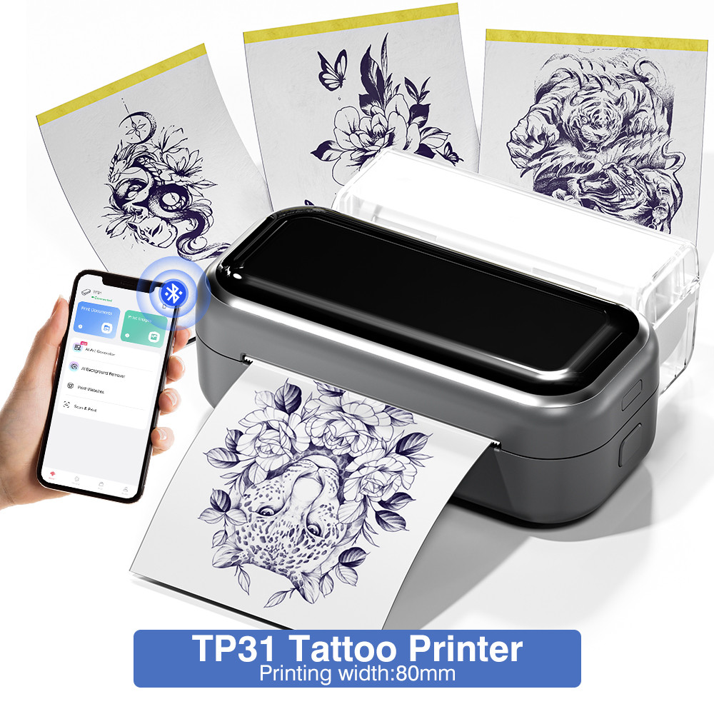 

TP31 Tattoo Stencil Printer Thermal Tattoo Printer 80mm Transfer Paper Wireless Bluetooth Mini Portable Printer Tattoo Artist