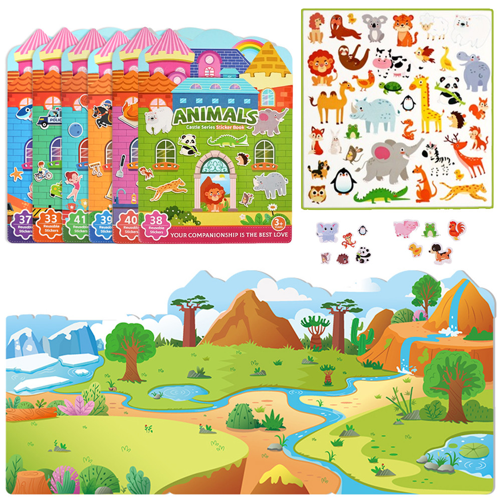 

Kids' Reusable Castle Jelly Sticker Book Multi-Theme DIY Creative Jelly Stickers Portable Quiet Busy Book Montessori Sticker Toy
