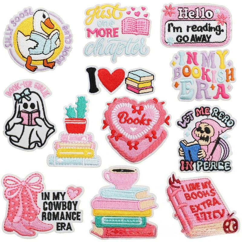

Book Embroidery Cloth Sticker Reading Skull Patch Sticker Clothes Decoration Bag Embroidery Chapter Zai Love Learning Chapter