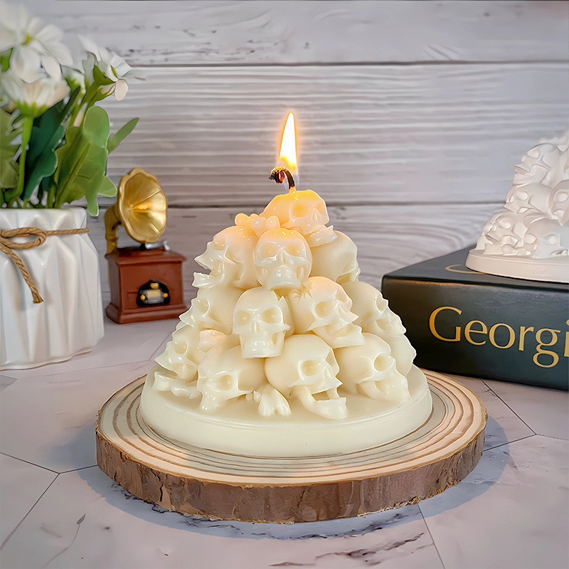 

3D Stacked Skull Silicone Candle Molds Halloween Scented Candle Soap Plaster Resin Crystal Cast DIY Crafts Cement Concrete Mold