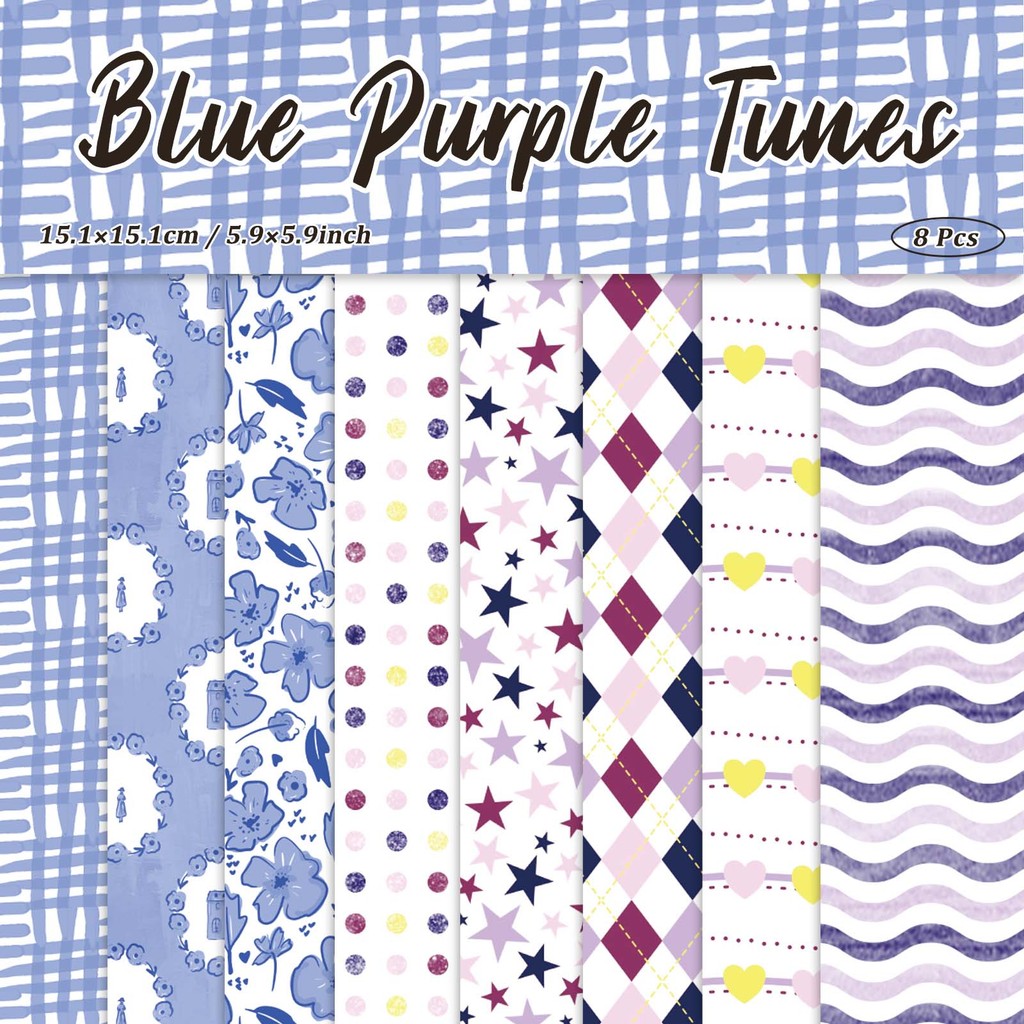 

8 Sheets Blue Purple Background Scrapbook Paper Decorative Crafting Paper for DIY Arts Journaling Card Making Gift Wrapping