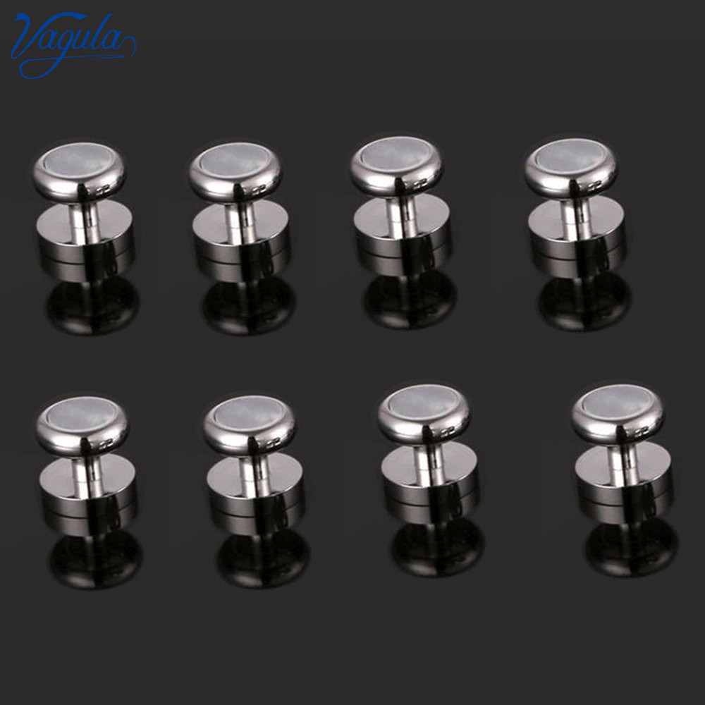 VAGULA 8PCS Tuxedo Collar Stud Sleeve Button Natural Mother Pearl Shirt Studs Top Luxury Brand Cuffl