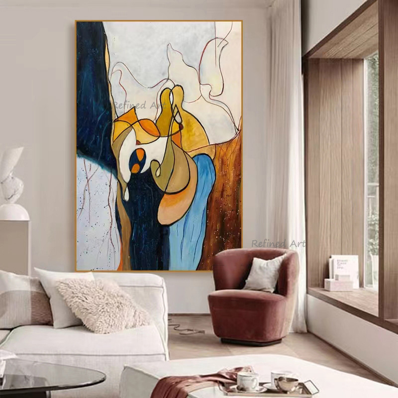 

Hand-Painted Oil Paintings Canvas Picasso Style Acrylic Wall Art Decoration Handmade Abstract Artwork for Home Room Best Gift