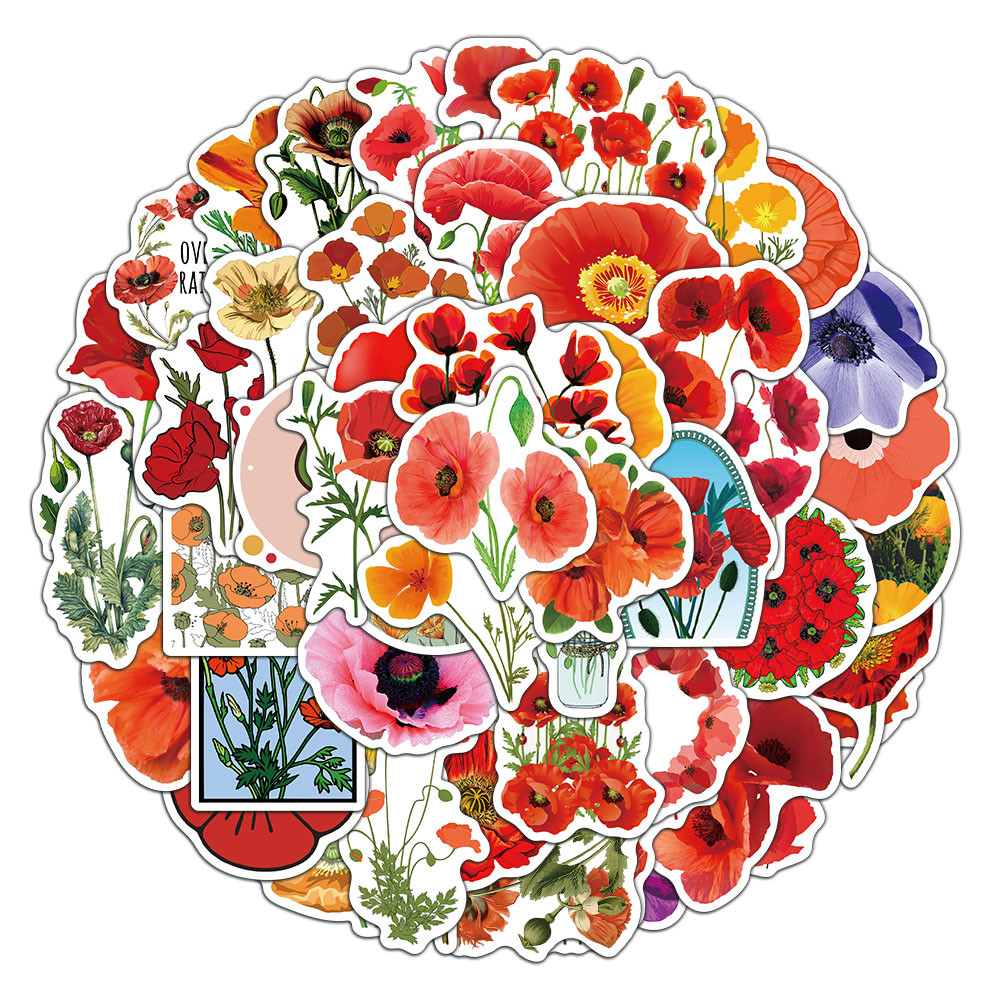 

50PCS Cartoon Red Papaya Flower Graffiti Stickers Decorative Living Room Luggage Notebook Water Bottle Waterproof Stickers