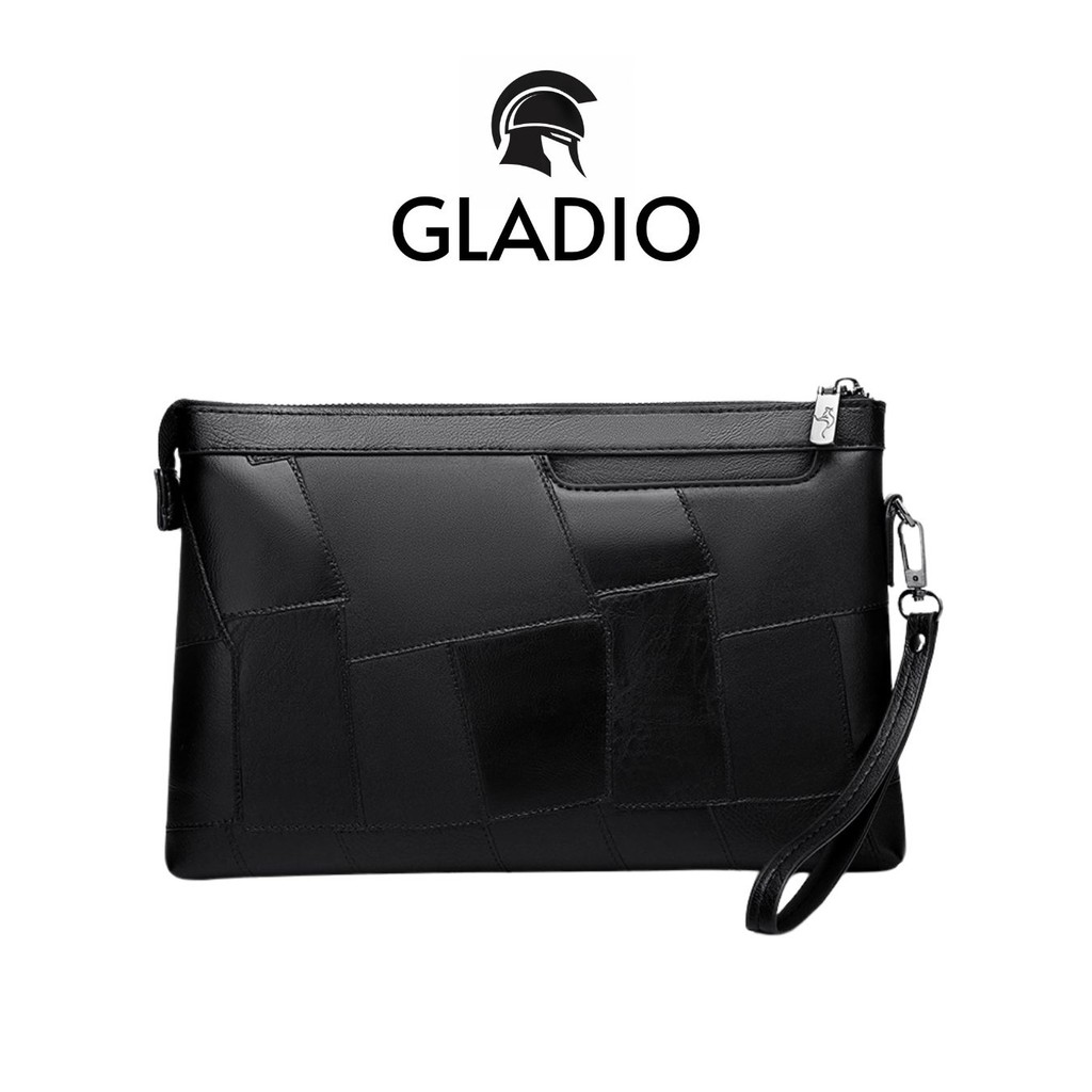 GLADIO Pria Pouch Tas Pouch Pria Desain Simpel Kulit Sintetis Warna Hitam GLD072B5 Pouch Pria Simple