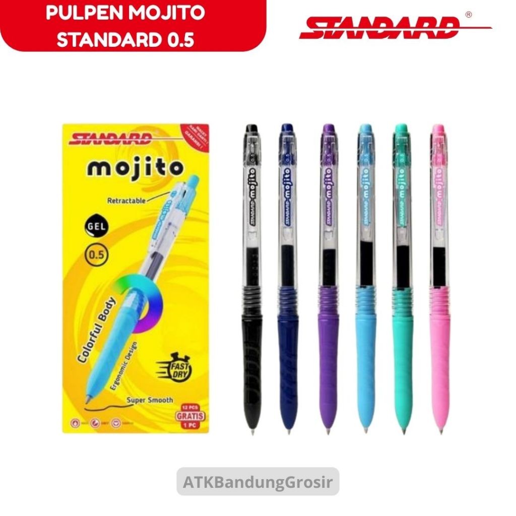

Pulpen Retrac Mojito Standard / Colorful Body / Bolpen Cetrek / Rertactable Gel pen Ukuran 0,5 mm Tinta Hitam Satuan- SHAGB