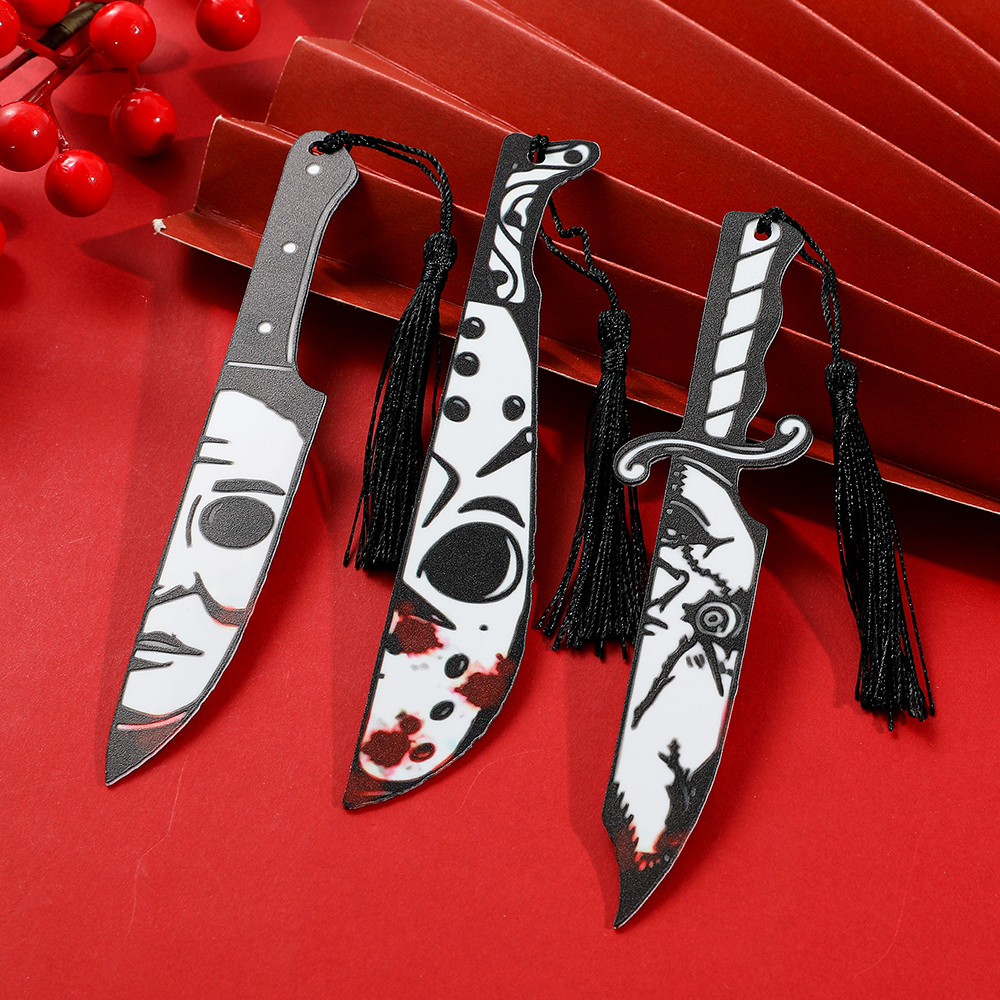 

1pcs Terror Killer Knife Bookmark Acrylic Bookmark, Perfect Reading Mark Gift for Movie Fans Written Mark for Men Women