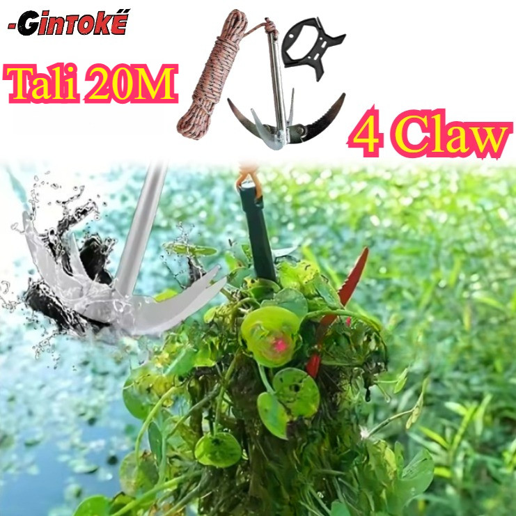 Tali 20m Sabit Jangkar 4 Claw Tahan Karat/4 Cakar Sabit Jangkar Kapal Lipat Besi Galvanis Jangkar Mi