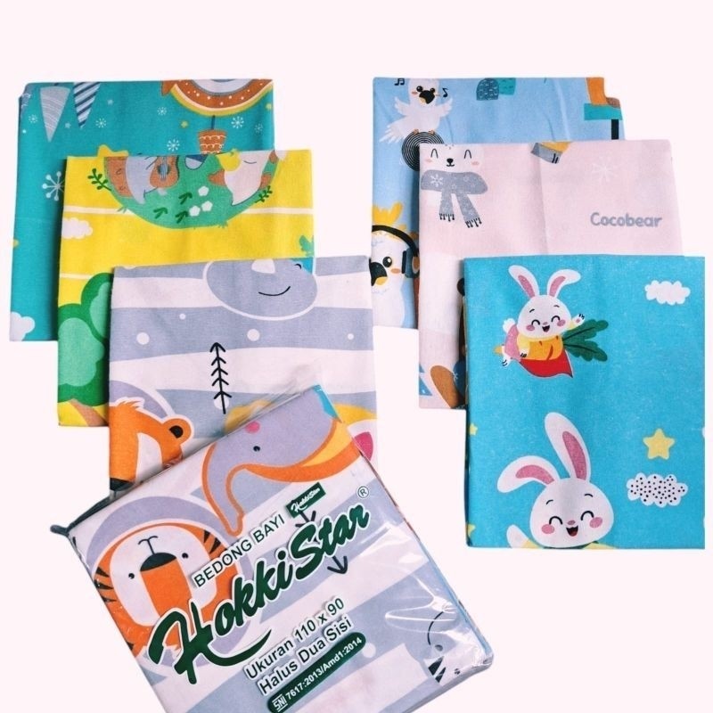 Hocky Star-12pcs/1lusin Bedong bayi bahan flanel kain lembut motif lucu size 110x90cm-Bedongan bayi 