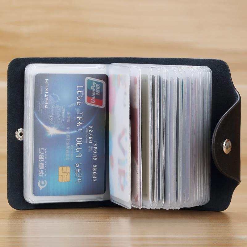 

24 Slots Bits Card Holder Bag Simple Solid Color Pocket Case Women Men Credit ID Card Organizer Leather Cardholder Wallet 2023