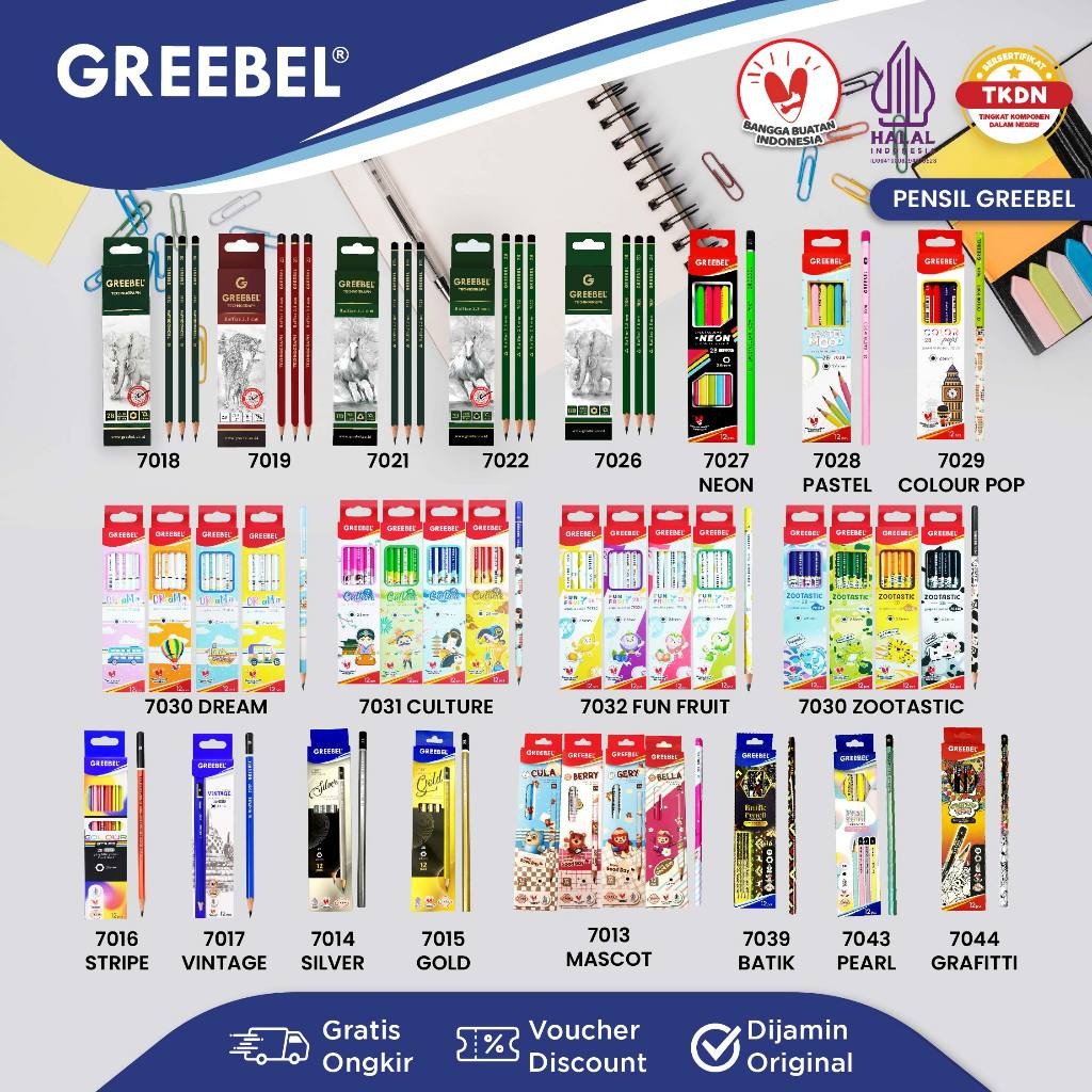 

GREEBEL Pensil kayu 2B All Varian 1 Box 12 Pcs - Pensil Pencil Greebel 2B / Pensil 2B Greebel Motif