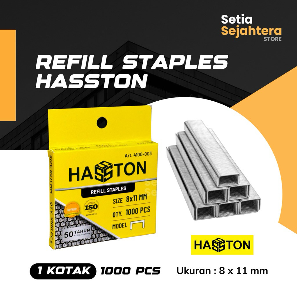 

HASSTON Refill Isi Staples Stapler Gun Tembak Tacker 8 x 11 mm - 1 kotak 1000 pcs