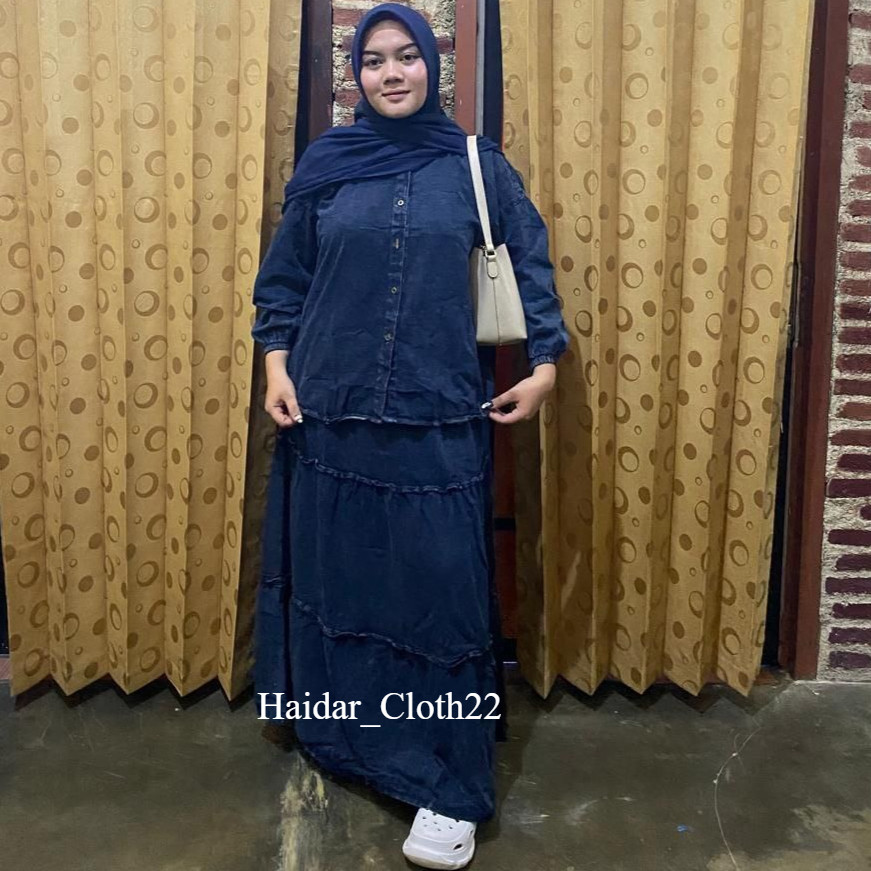 Rania Oneset Setelan Rok Jeans Celana Kulot Premium Bahan Tebal Setelan Jeans Terbaru Jumbo