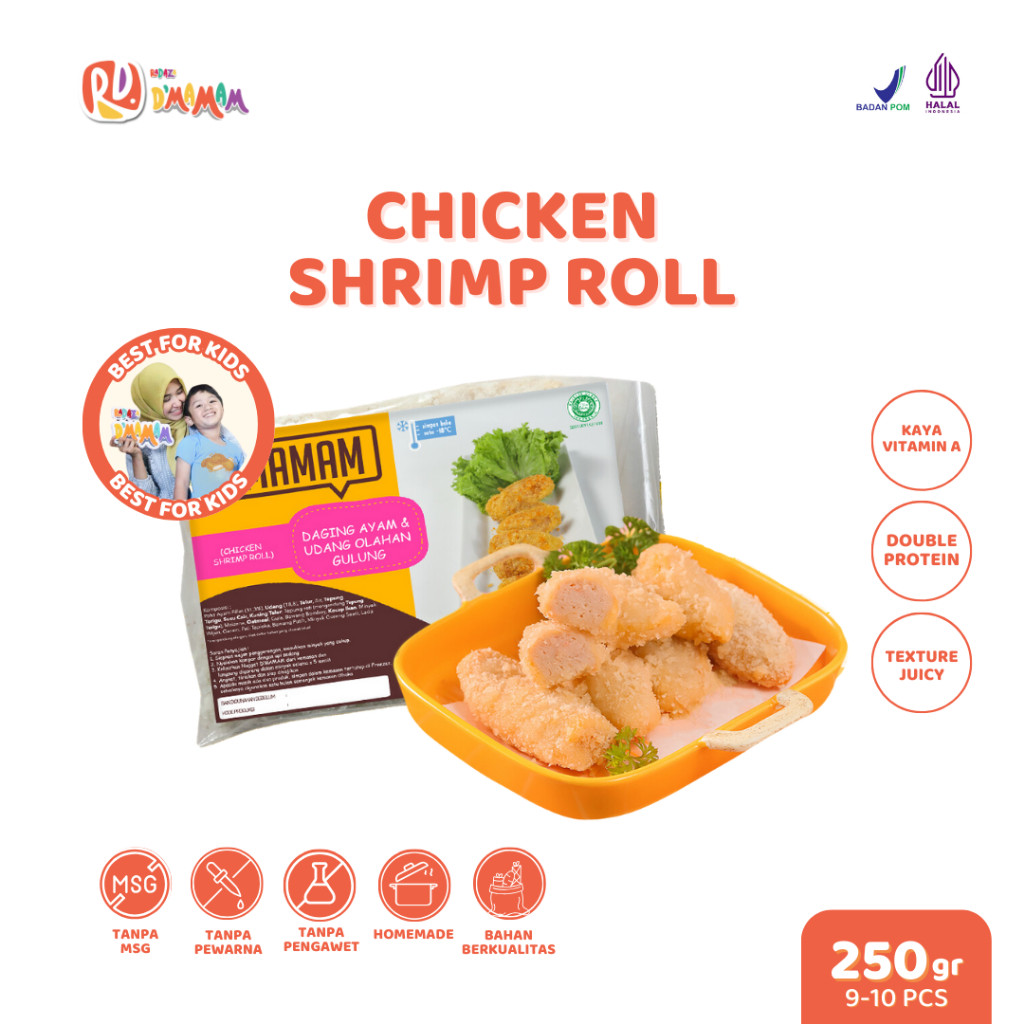 

Radaza D'MAMAM Chicken Shrimp Roll 250g Bento Frozen Anak MPASI Premium Homemade Non MSG BPOM HALAL - Adwa Organic