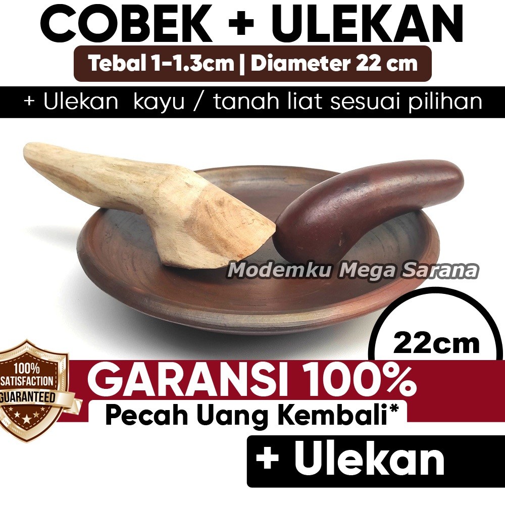 Pawon Gerabah |  Cobek Cowek Piring Sambal Gerabah Tanah Liat Ukuran Besar - Diameter 22 cm