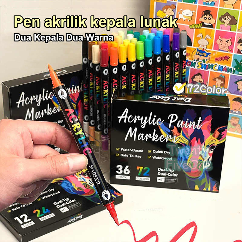 

Spidol Akrilik Dual-Head Dual-Color/Set Melukis Anak/Spidol Akrilik 72 Warna
