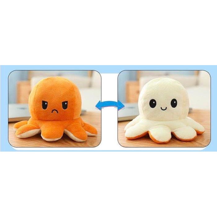Terbaru Boneka Gurita Mood Boneka Reversable Biposal Octopus doll cumi cumi - ORANGE-PUTIH