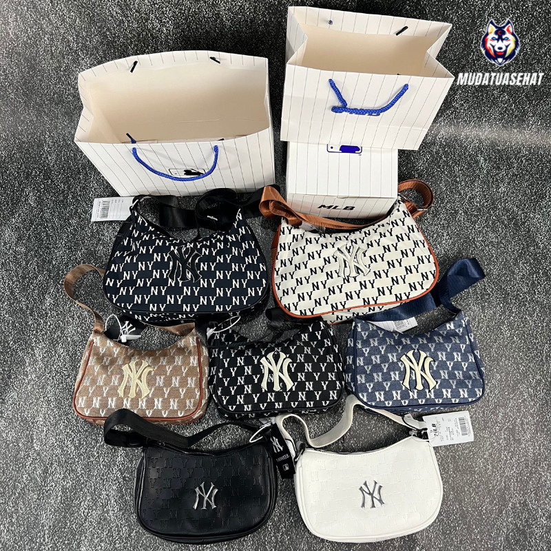 NEW MLB NY JACQUARD HOBO BAG MONOGRAM SLINGBAG / TAS BAHU / TAS SELEMPANG / TAS WANITA / TAS PERGI /