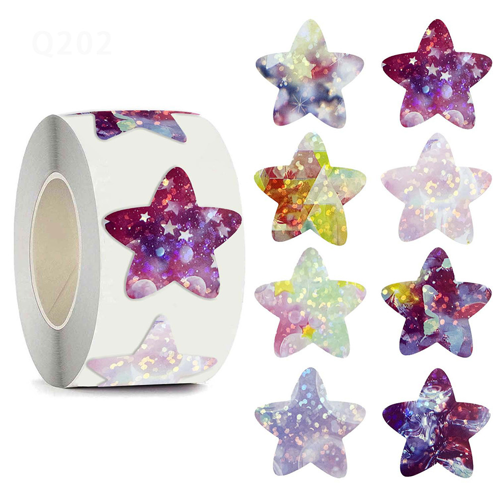 

50-500pcs Holographic Color Star Stickers Reward Foil Star Stickers Labels For Wall Crafts Classroom Supplies Stationery Sticker