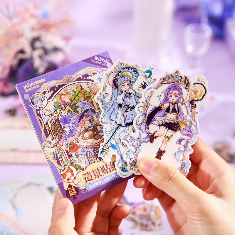 

24 Sheets Cartoon Character Dress Up Sticker Book DIY Scrapbook Journal Laptop Phone Case Decoration Fun Relaxing Game for Kids