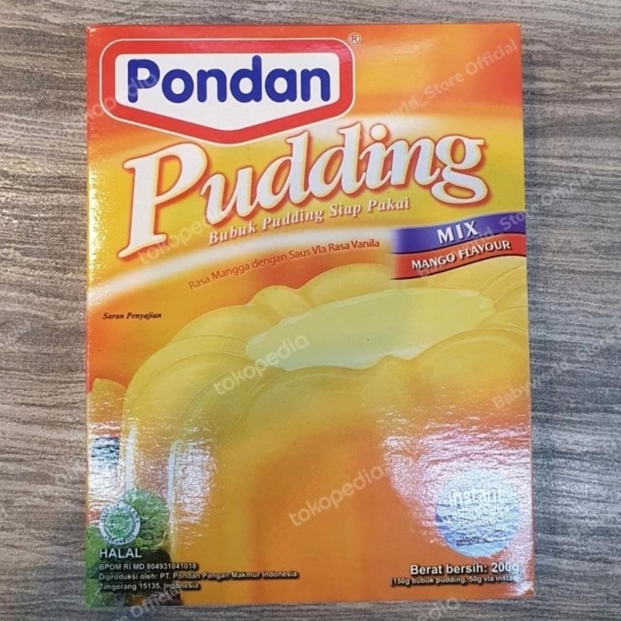

Pondan Pudding Bubuk Pudding Siap Pakai Rasa MANGGA dengan Saus fla Vanila 200gr