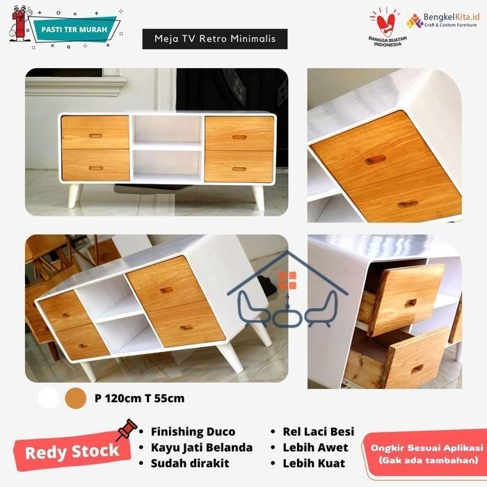 Meja TV Minimalis Luna | Meja TV Retro | Meja Kayu Jati Belanda Oven | Meja Rak TV Minimalis | Kayu 
