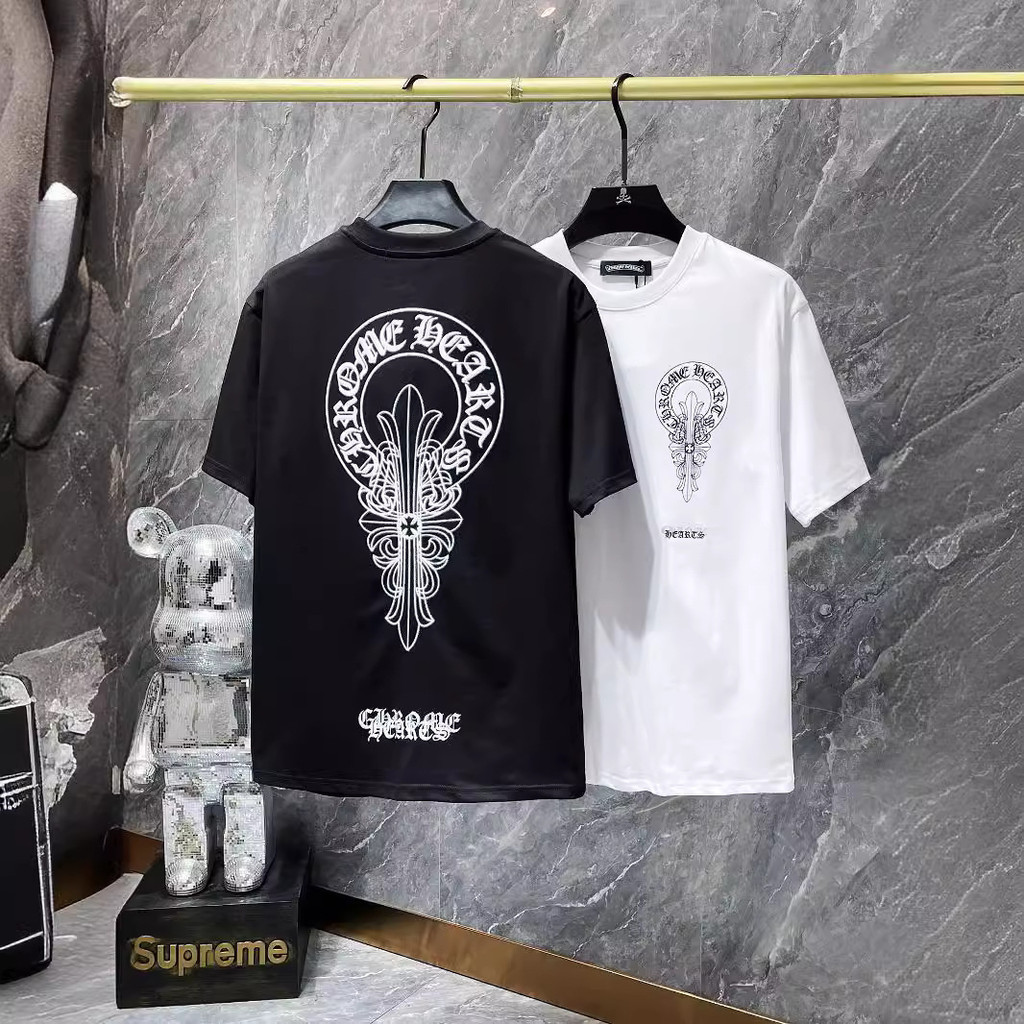 【COD】 Chrome Hearts T-Shirt  Horseshoe Sanskrit Cross Tee Unisex White/Black