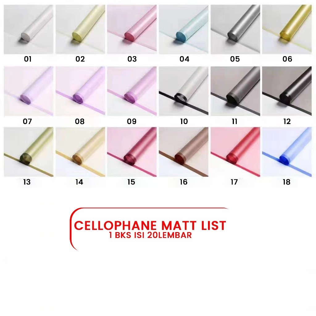 

BISA COD [20 Lembar] Kertas Buket Bunga Warna Transparan / Flower Wrapping Paper Matt List / Cellophane Matt List